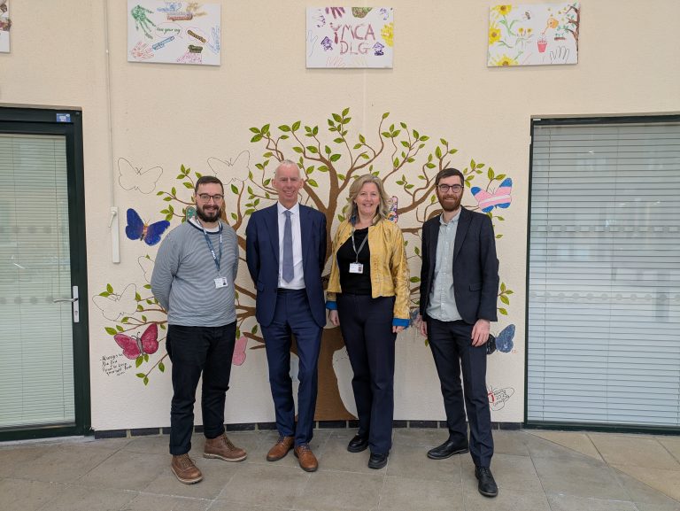 Horsham Y Centre manager David Martin, MP John Milne, CEO Emily Brock and YMCA E&W's Jack Chesterman.